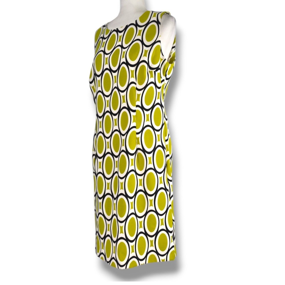 Ronni Nicole Geometric Print Sheath Dress Lime Green Black White Retro Glam 14 - Picture 2 of 9